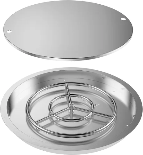 Vista 8 de Skyflame - Bandeja redonda de acero inoxidable de 13 pulgadas para fogata con quemador y cubierta protectora