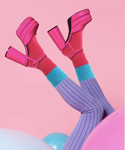 Vista 3 de Calcetines holgados de neón para mujer de los años 80 y 90, calcetines altos hasta la rodilla, suaves y extra largos, calentadores de piernas