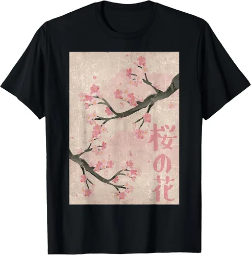 Vista 64 de Cherry Blossom Japanese Vintage Woodblock Japan Pink Sakura T-Shirt Asphalt Grey