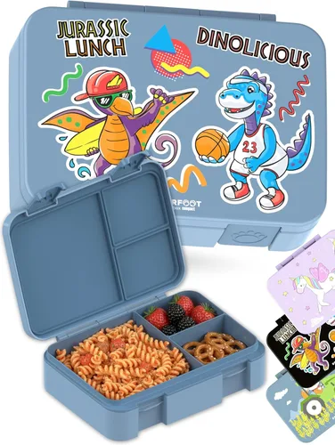 Vista 20 de BEARFOOT Lonchera infantil con compartimentos – Compacta y ligera A prueba de fugas, sin BPA, apta para lavavajillas Diseño dibujado a mano