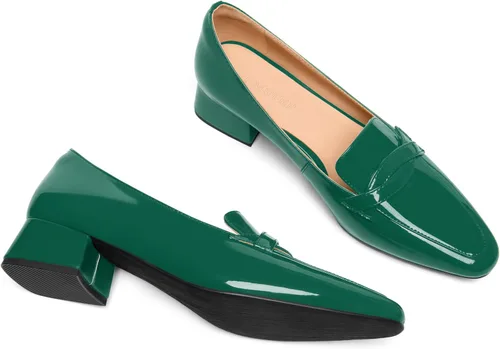 Vista 6 de Mocasines de tacón bajo y grueso para mujer, de charol y puntera cuadrada, 1.5 pulgadas