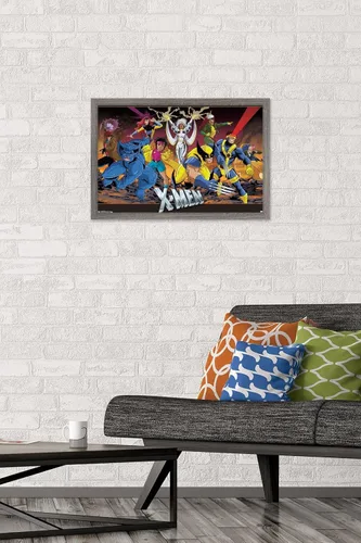 Vista 2 de Trends International Marvel Comics - Póster de pared de grupo de The X-Men, 14.725 x 22.375 pulgadas, versión enmarcada de madera de granero