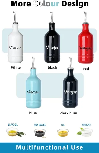 Vista 6 de Farmhouse - Juego de botellas dispensadoras de aceite y vinagre de cerámica, perfecto para almacenamiento de aceite y vinagre, 15 onzas (blanco)