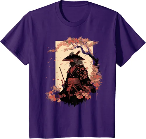 Vista 63 de Camiseta estética vintage samurái de arte japonés samurái retro cereza, Negro