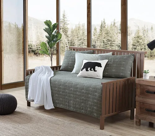 Vista 2 de Eddie Bauer - Juego de cama de día, ropa de cama reversible de algodón con fundas a juego y funda de almohada decorativa, juego de cama de lujo