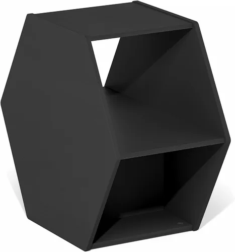 Vista 11 de Furinno - Mesa de café de diseño simple, mesa de café moderna hexagonal con estante abierto, mesa auxiliar vertical u horizontal, para sala de Pino
