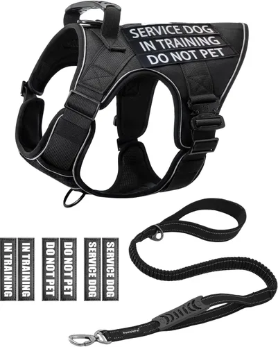 Vista 9 de Chaleco de perro de servicio para perros medianos, arnés de perro de servicio en entrenamiento con parches, chaleco ajustable para perros