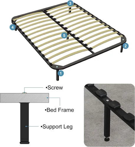 Vista 4 de uxcell Soporte de marco de cama de altura ajustable, patas de repuesto para riel de cama, soporte central para patas elevadoras