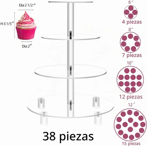 Vista 4 de Soporte para panqués de 4 niveles redondo, para bodas, de acrílico, torre de panqués, mostrador de panqués (4 niveles), Transparente