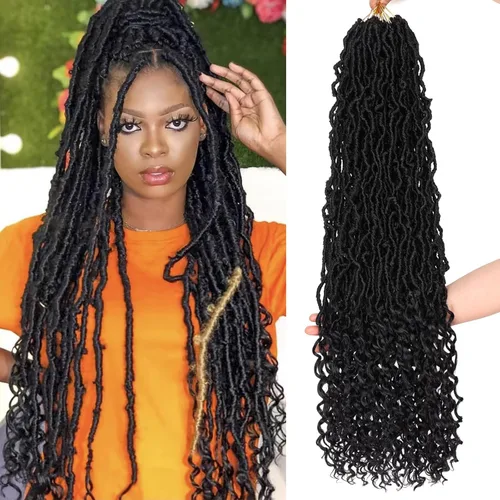Vista 33 de Leeven 7 Paquetes Cabello Crochet Faux Locs con Puntas Rizadas 10 Pulgadas Pre-enrollado Goddess Locs Trenzas Crochet Cabello 84 Hebras Negro