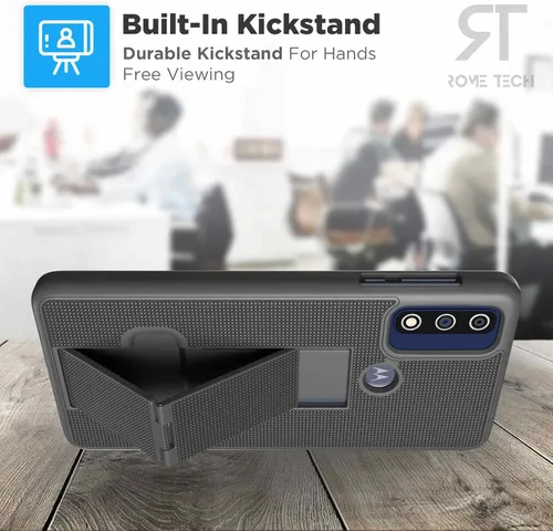 Vista 5 de Funda diseñada para Motorola Moto G Pure (2021) con funda de clip para cinturón, funda con función atril, color negro