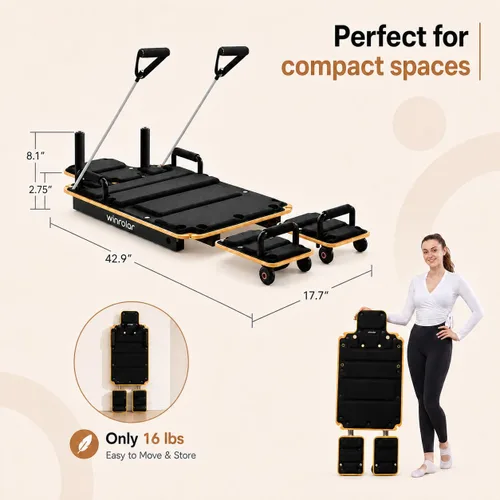 Vista 7 de Wooden Pilates Reformer Machine, Pilates Board with Ball & Bands Black