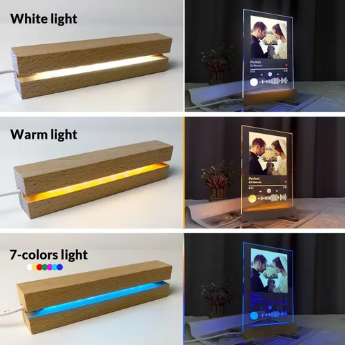Vista 2 de Base de madera rectangular iluminada LED de 6 pulgadas para acrílico y plexiglás, pedestal de pantalla, base de madera de lámpara LED con luz de 7