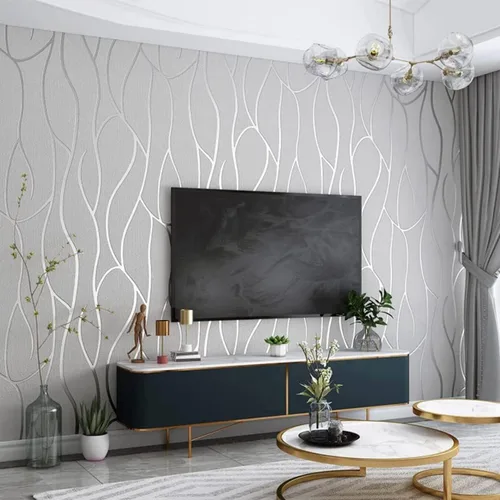 Vista 12 de Papel pintado no tejido con patrón geométrico nórdico de líneas modernas, simple y elegante para sala de estar, fondo para televisión, decoración