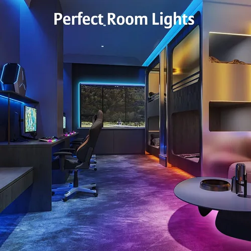 Vista 6 de KEELIXIN Tira de luces LED RGB con sincronización de música con aplicación y control remoto (50 pies-2 rollos)