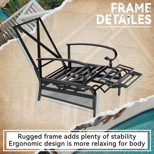 Vista 5 de Sillón ajustable para patio, sillón reclinable de metal automático con cojines extraíbles, color azul