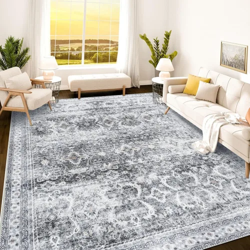 Vista 182 de Istana Alfombra larga antideslizante de 2.5 x 8 para el hogar, para pasillo y cocina, lavable, sedosa y suave al tacto, elegante, color azul y marfil
