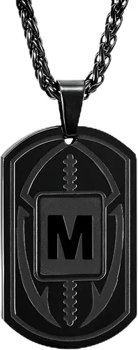 Vista 54 de Graduation Gifts - Football Initial Necklace for Men Boys Kids Teen Dog Tag Stainless Steel Black Letter Pendant Sport Football Athletes Jewelry