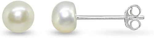 Vista 3 de Pendientes de botón de perlas de agua dulce cultivadas de plata de ley de 0.217-0.236 in, opciones de color y conjunto