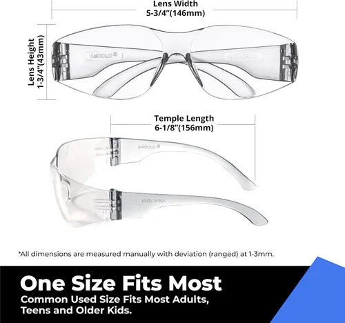 Vista 2 de amoolo Gafas de seguridad para hombres y mujeres, protección ocular transparente para trabajo, laboratorio, construcción