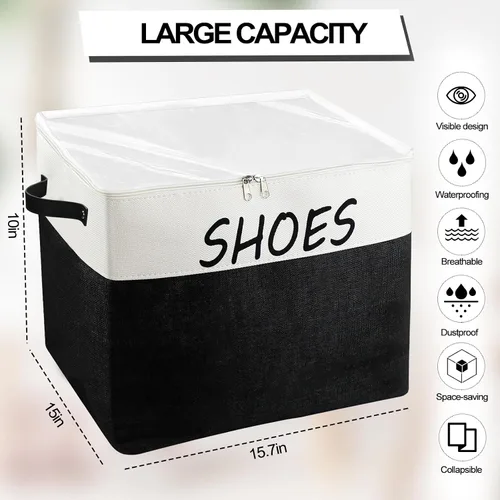 Vista 2 de Organizador grande de almacenamiento de zapatos de entrada, cesta de zapatos para entrada con cubierta transparente, caja plegable para zapatos