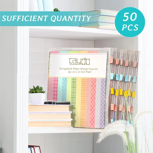 Vista 9 de Caydo Organizador de almacenamiento de papel de madera con 50 piezas de organizador de almacenamiento de papel de álbum de recortes y 120 pestañas