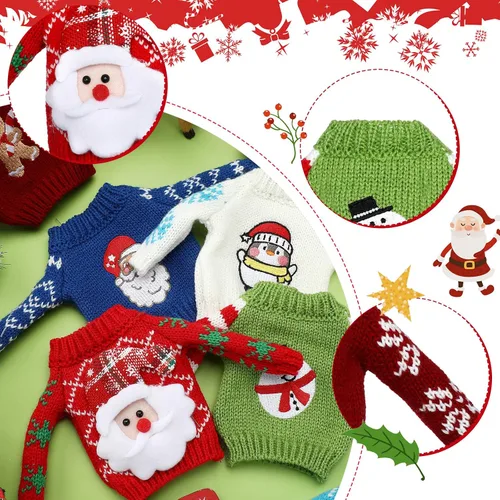 Vista 3 de Aoriher 6 piezas de ropa de muñeca de Navidad, accesorios de Navidad, conjunto de suéter pequeño, ropa de punto, alce, Navidad, árbol de Papá Noel