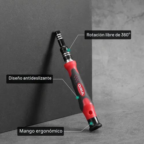 Vista 6 de ORIA Kit de Destornilladores de Precisión, Mini Juego de Destornilladores, 61 en 1 con 57 Puntas de Herramientas de Reparación con Eje Flexible Rojo