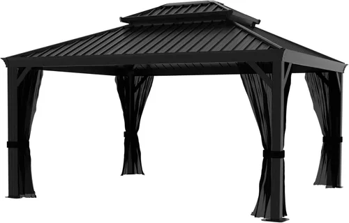 Vista 6 de MUPATER Gazebo para exteriores de 10 x 12 pies, carpa de techo rígido con doble techo, estructura resistente con sistema de drenaje y mosquitera