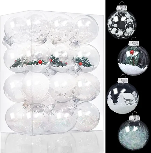 Vista 11 de Lulu Home 30 adornos de bola de Navidad transparentes de 2.36 pulgadas Azul claro transparente