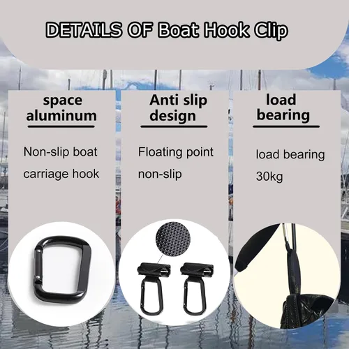 Vista 3 de Boat Rail Bag Hook Adjustable Safety Straps with Convenient Quick Release Buckle,Boat Stainless Steel Carabiner Hooks Clip for Stroller Hook,Hanging