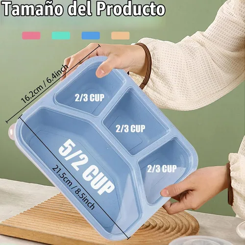 Vista 3 de Caja Bento de 15 piezas, juego de 4 compartimentos para adultos, lonchera Bento de paja de trigo, caja de almuerzo reutilizable, para microondas