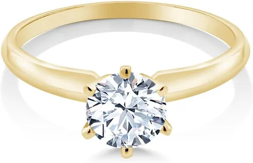 Vista 34 de Anillo de compromiso solitario con piedra preciosa redonda de oro amarillo de 14 quilates de 0.236 in para mujer Ajuste clásico de 6 puntas