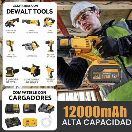 Vista 6 de Reemplazo de 12000 mAh para batería flexvolt 20v/60v Max compatible con baterías de 20/60 voltios 12.0Ah DCB609 DCB606 DCB612 DCB200 DCB201 DCB203