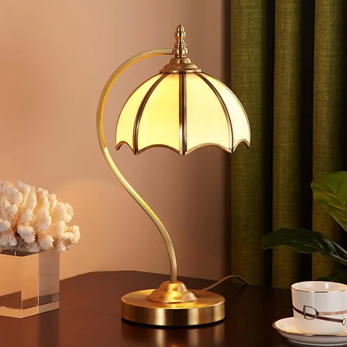 Vista 7 de Lámpara de mesa de cobre rústica retro lámpara de escritorio creativa y lujosa lámpara de estudio de oficina con protección ocular, lámpara de noche