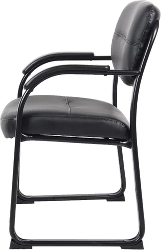Vista 7 de Boss Office Products Silla lateral con base de trineo de cuero con brazos en negro