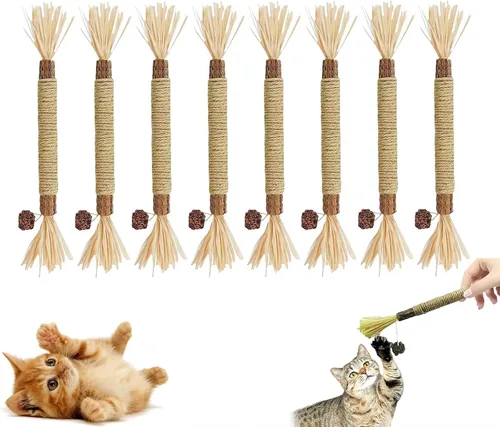 Vista 10 de 10 palitos de vid plateada para gatos, juguetes para masticar gatos, palitos de plata naturales, juguete interactivo para limpieza de dientes