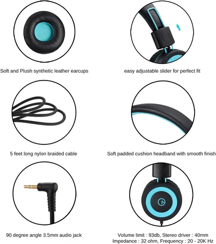 Vista 4 de noot products Auriculares para niños K11 plegables estéreo sin enredos de 5 pies de largo cable de 0.138 in Jack Plug in Ear Auriculares con cable