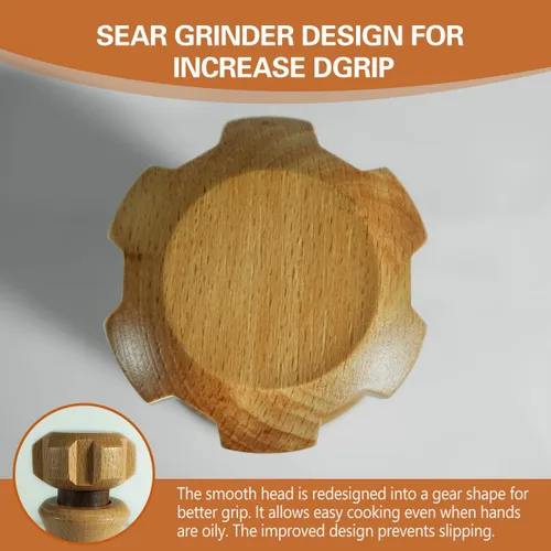 Vista 3 de Molinillo de pimienta de madera, molinillo de sal y pimienta de 8 pulgadas con perilla en forma de engranaje, grosor ajustable: diseño recargable