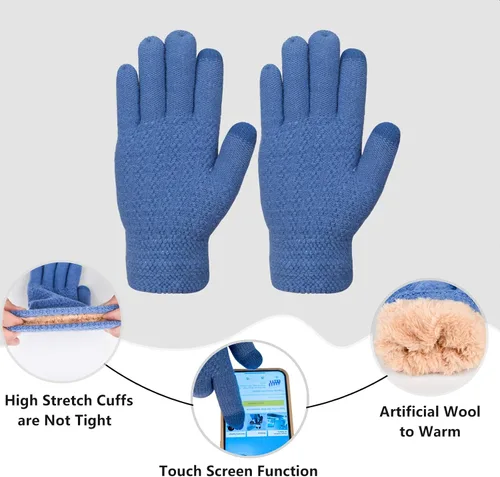 Vista 5 de Conjunto de guantes de invierno para mujer, gorro de forro polar, bufanda para pantalla táctil, guante 3 en 1