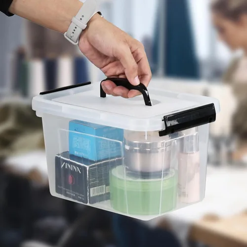 Vista 6 de Cajas de almacenamiento de plástico de 6 cuartos de galón con tapas y asas, contenedor de almacenamiento de cierre transparente, 6 paquetes