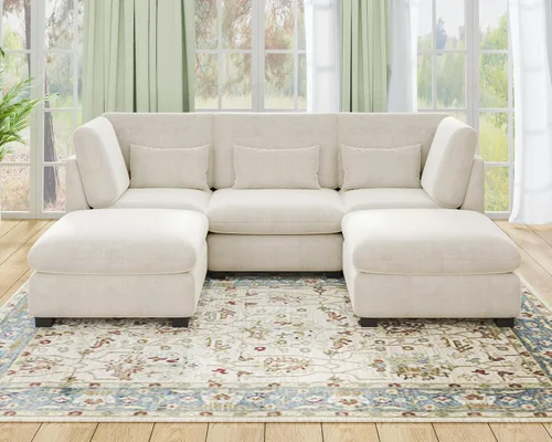 Vista 27 de Sofá Modular de Tamaño Grande, Sofá Seccional de Chenilla Cloud Extra Profundo con Chaise Otomana, Sofá Cama de Chenilla Esponjosa de 5 Asientos