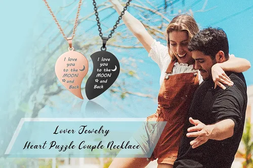 Vista 6 de Zysta Collar personalizado de rompecabezas de corazón a juego para parejas, novio, novia, mujeres, hombres, Yinyang, parejas, collar con colgante