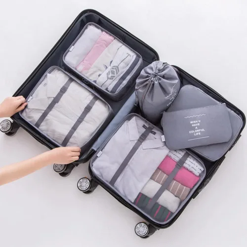 Vista 2 de Fxkoolr Juego de 6 cubos de embalaje, organizadores de equipaje para viajes (gris)