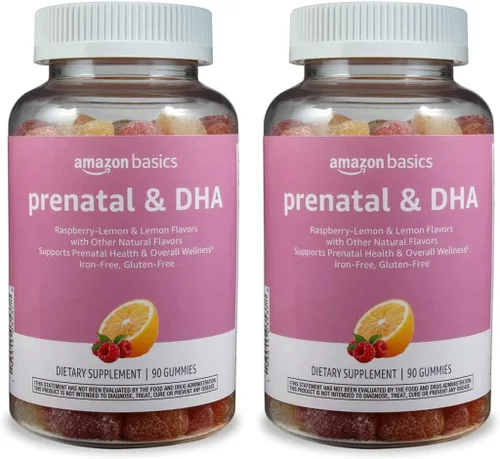 Vista 6 de Amazon Basics - Gomitas prenatales y DHA, sabor a frambuesa y limón, 90 unidades (anteriormente Solimo)