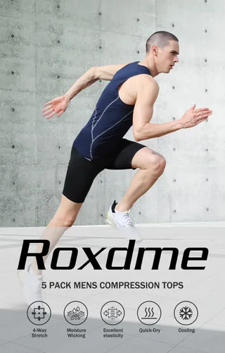 Vista 4 de Paquete de 5 camisetas de compresión atléticas para hombre, sin mangas, para correr, baloncesto, entrenamiento, capa base
