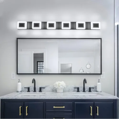 Vista 7 de 6 luces LED de baño sobre espejo negro acrílico moderno luces de tocador regulables luz de pared baño tocador accesorios