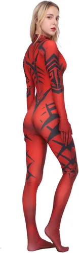 Vista 5 de eioaner Disfraz de Darth Talon para mujer, disfraz de Darth Talon, mono estampado rojo, medias de Halloween