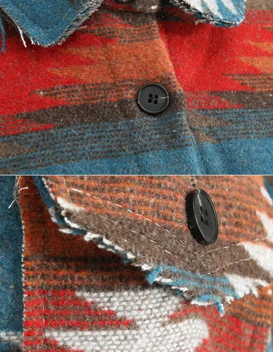Vista 4 de VIEWON Chaqueta de manga larga con estampado azteca para mujer estilo occidental con botones ligera casual con solapa