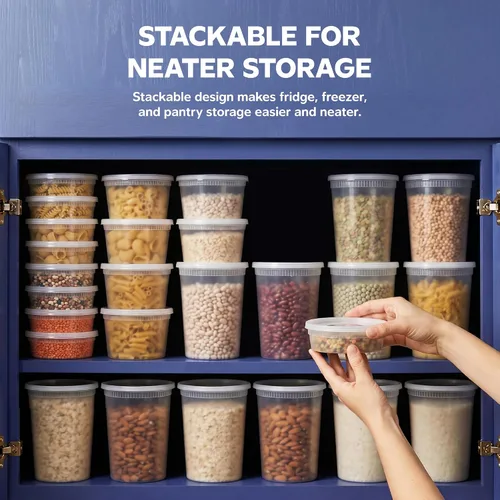 Vista 6 de GUSTO [48 juegos - 8 onzas] Contenedores de plástico para almacenamiento de alimentos desechables con tapas herméticas - Contenedores de Slime